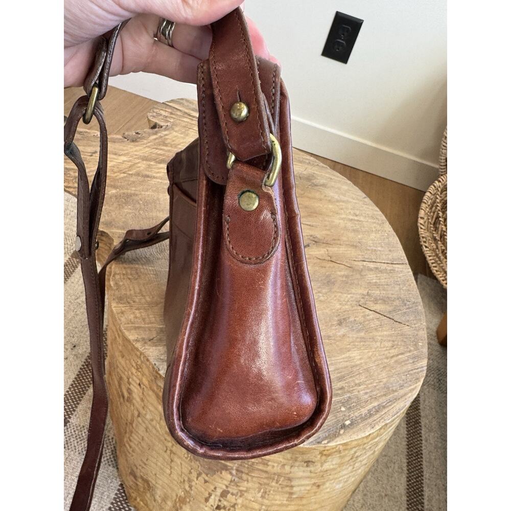 Vintage Brahmin Cognac Brown Leather Crossbody Zip Purse USA Classic Medium - Picture 6 of 15